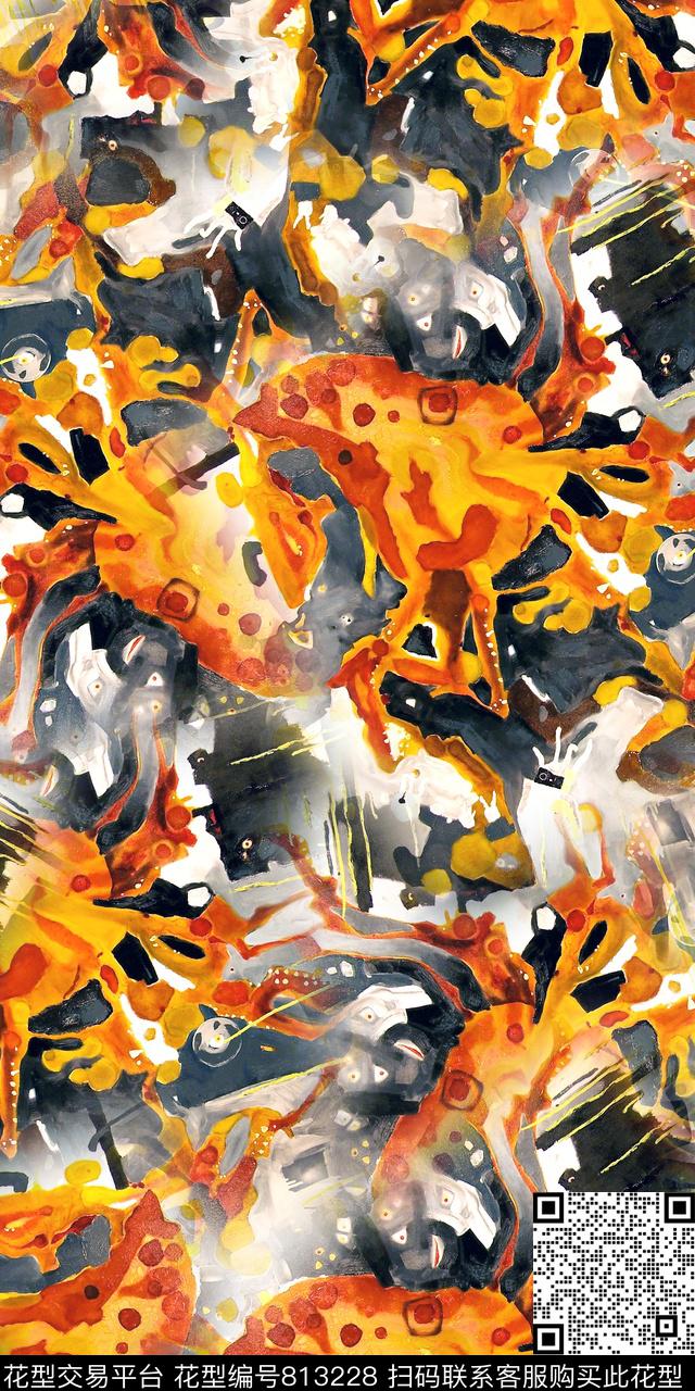 抽象几何油画数码印花华亿平台下载（图片编号: 813228） - 瓦栏（Walan）