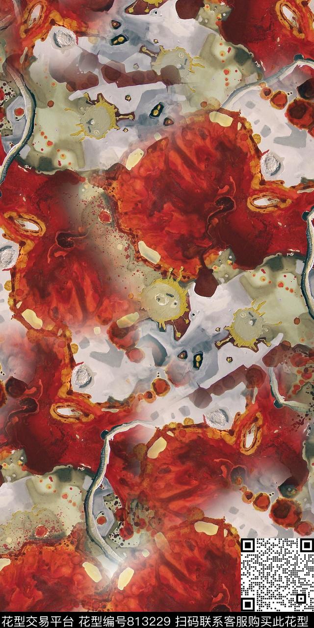 油画几何抽象花卉数码印花华亿平台下载（图片编号: 813229） - 瓦栏（Walan）