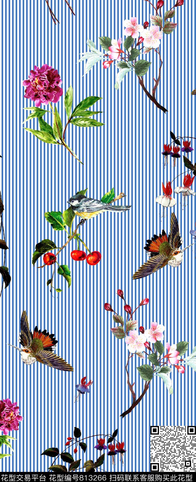 ZARA鸟桃花数码印花华亿平台下载（图片编号: 813266） - 瓦栏（Walan）