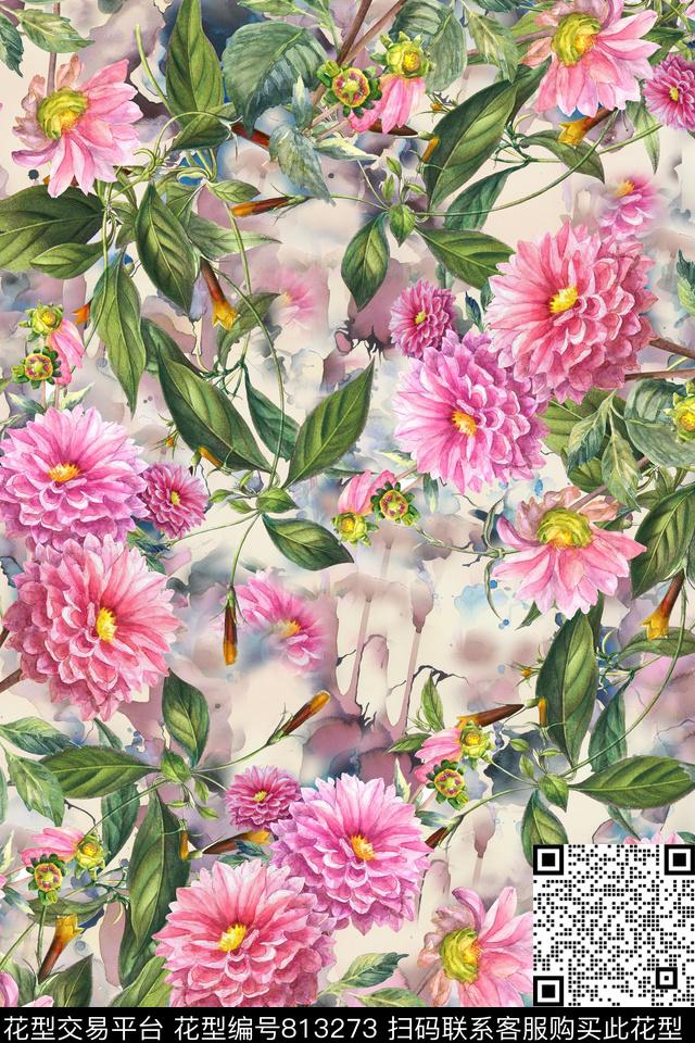 花卉肌理植物数码印花华亿平台下载（图片编号: 813273） - 瓦栏（Walan）