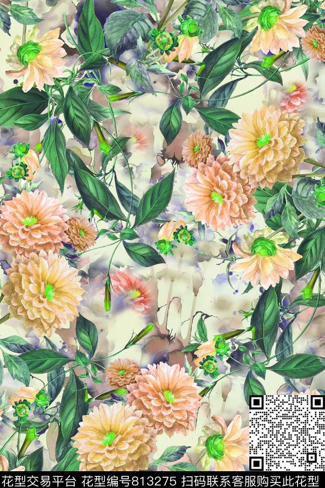 花卉肌理植物数码印花华亿平台下载（图片编号: 813275） - 瓦栏（Walan）