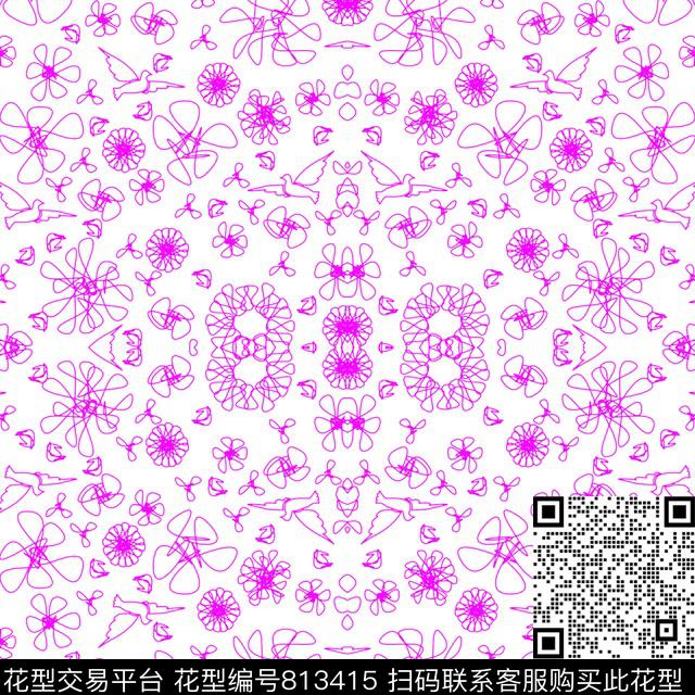 笔触趣味单色传统印花华亿平台下载（图片编号: 813415） - 瓦栏（Walan）