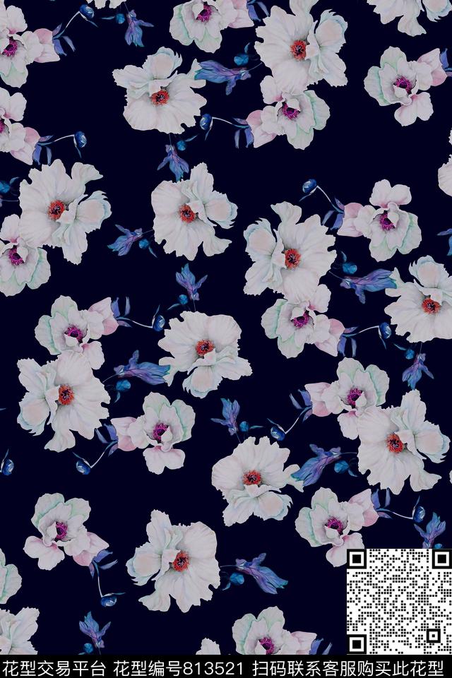 大花花卉花朵数码印花华亿平台下载（图片编号: 813521） - 瓦栏（Walan）