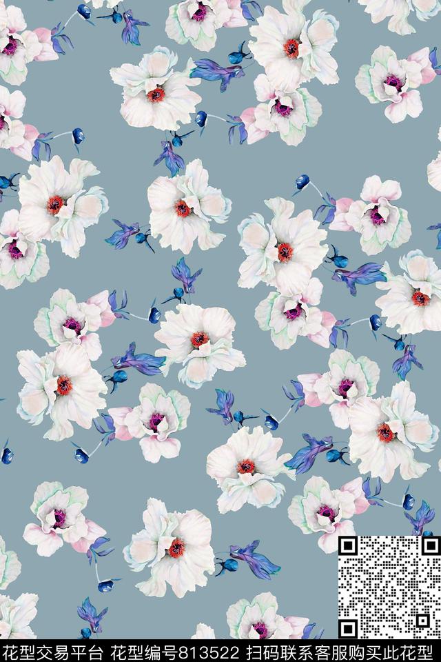 大花花卉花朵数码印花华亿平台下载（图片编号: 813522） - 瓦栏（Walan）