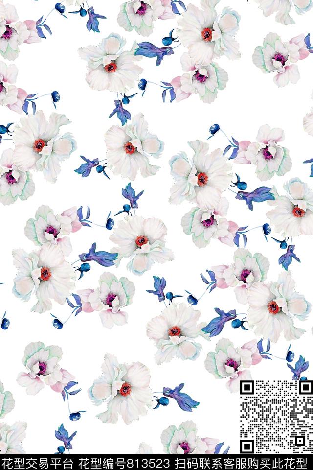 大花花卉花朵数码印花华亿平台下载（图片编号: 813523） - 瓦栏（Walan）