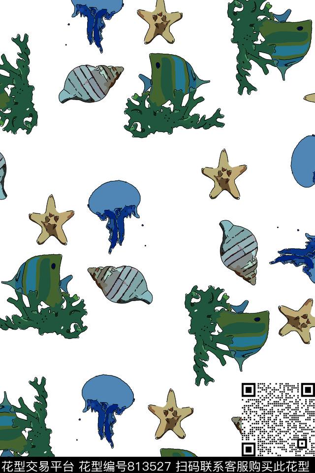 海螺贝壳海洋生物传统印花华亿平台下载（图片编号: 813527） - 瓦栏（Walan）