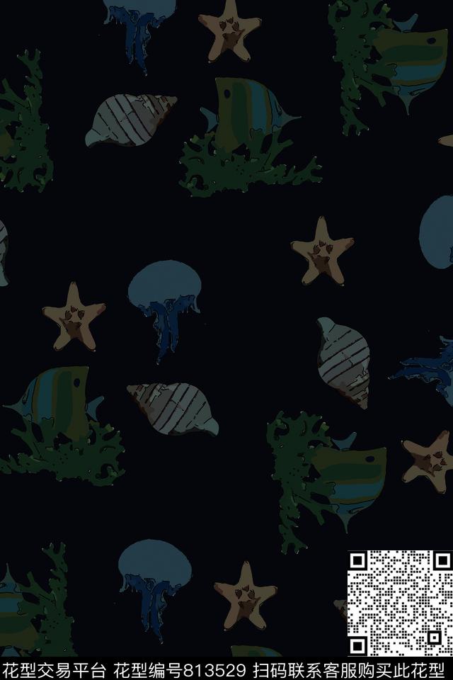 海螺贝壳海洋生物传统印花华亿平台下载（图片编号: 813529） - 瓦栏（Walan）