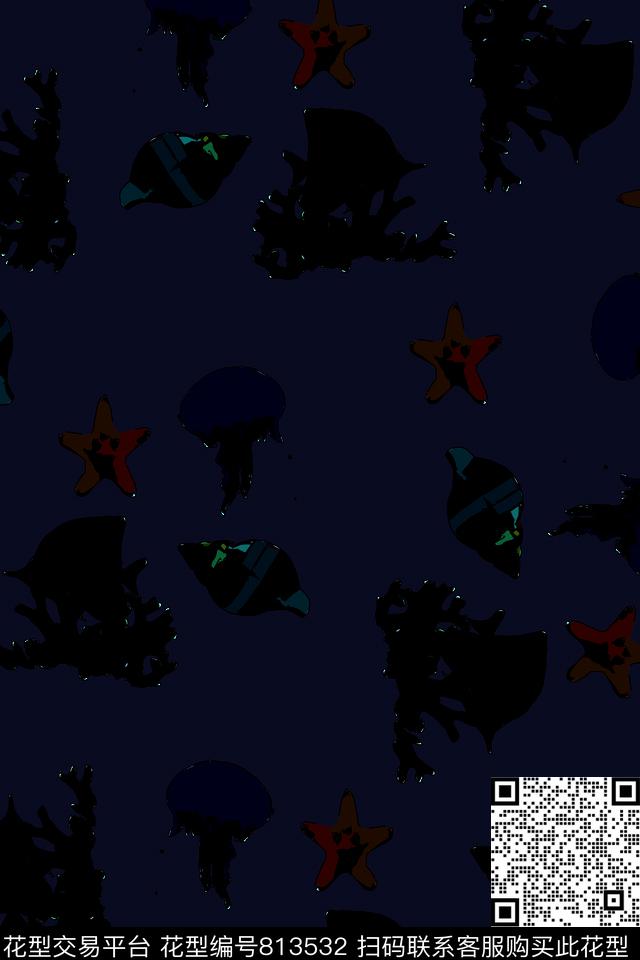 海螺贝壳海洋生物传统印花华亿平台下载（图片编号: 813532） - 瓦栏（Walan）