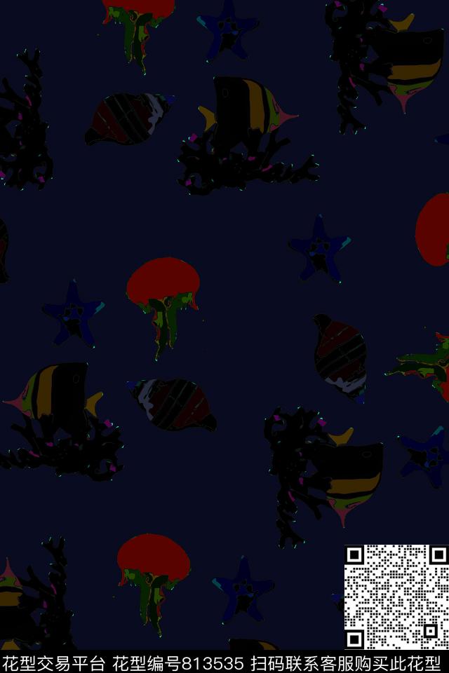 海螺贝壳海洋生物传统印花华亿平台下载（图片编号: 813535） - 瓦栏（Walan）