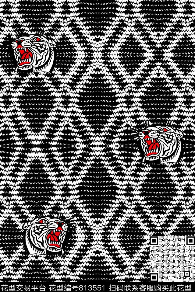 格子纹理老虎头男装夹克华亿平台传统印花华亿平台下载（图片编号: 813551） - 瓦栏（Walan）