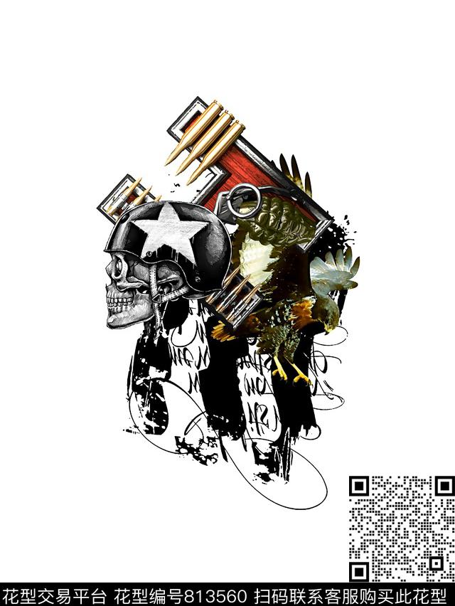 骷髅头纹理飞鸟数码印花华亿平台下载（图片编号: 813560） - 瓦栏（Walan）