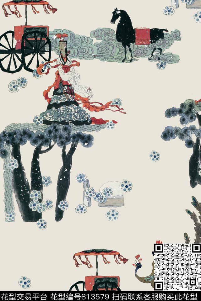 绘画中国风古典数码印花华亿平台下载（图片编号: 813579） - 瓦栏（Walan）