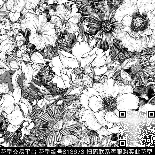 花朵乱花植物传统印花华亿平台下载（图片编号: 813673） - 瓦栏（Walan）