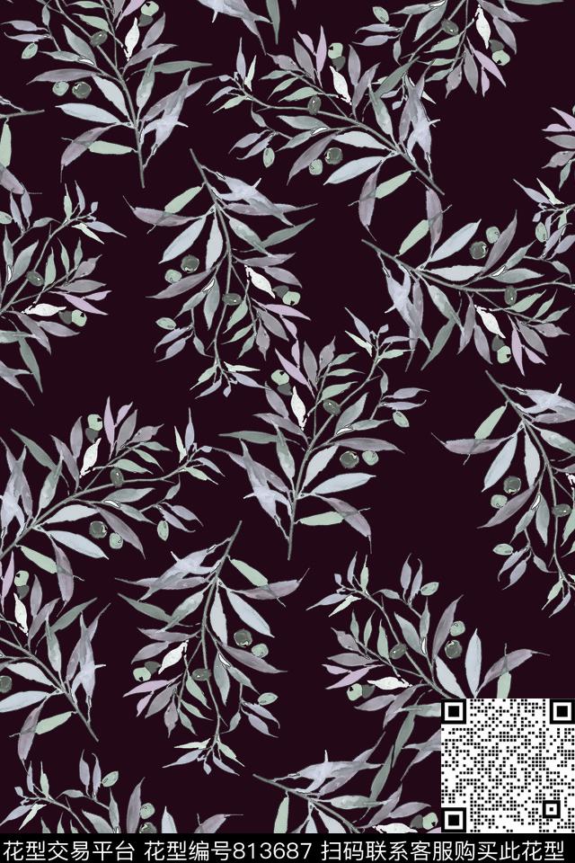 休闲叶子美丽传统印花华亿平台下载（图片编号: 813687） - 瓦栏（Walan）