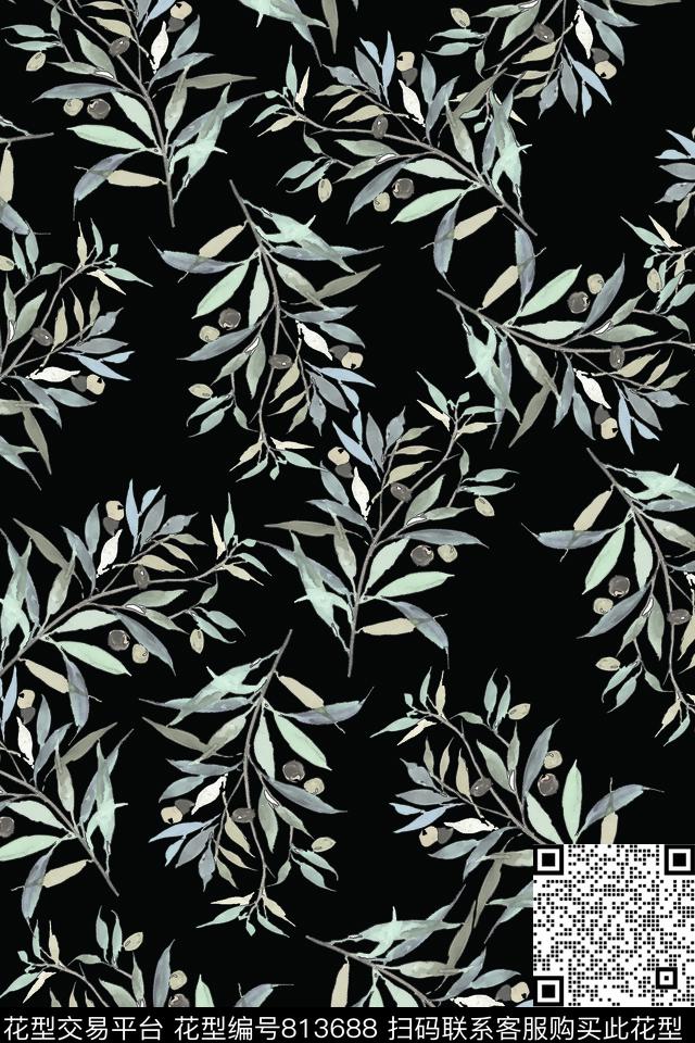 休闲叶子美丽传统印花华亿平台下载（图片编号: 813688） - 瓦栏（Walan）