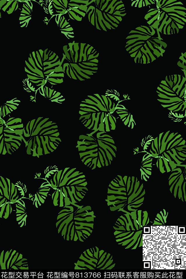 棕榈叶休闲植物纹传统印花华亿平台下载（图片编号: 813766） - 瓦栏（Walan）