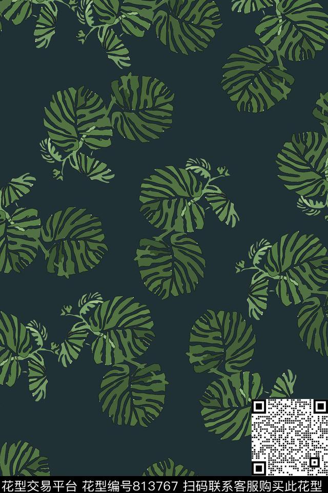 棕榈叶休闲植物纹传统印花华亿平台下载（图片编号: 813767） - 瓦栏（Walan）