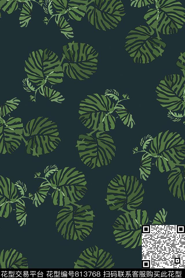 棕榈叶休闲植物纹传统印花华亿平台下载（图片编号: 813768） - 瓦栏（Walan）