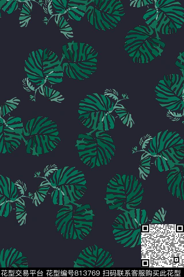 棕榈叶休闲植物纹传统印花华亿平台下载（图片编号: 813769） - 瓦栏（Walan）