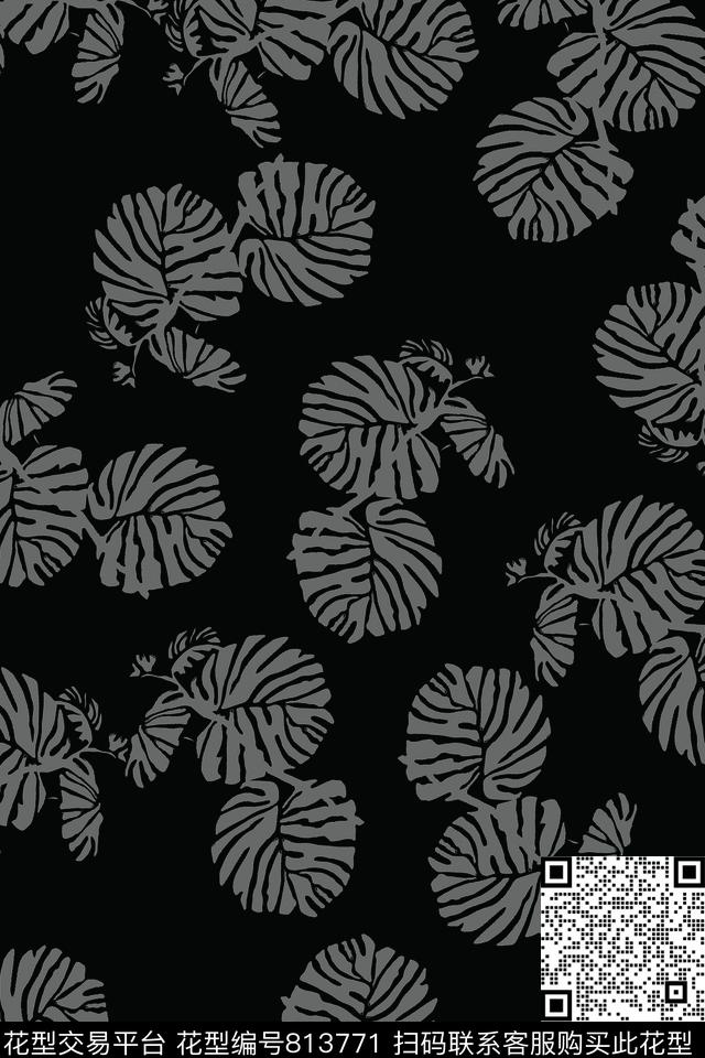 棕榈叶休闲植物纹传统印花华亿平台下载（图片编号: 813771） - 瓦栏（Walan）