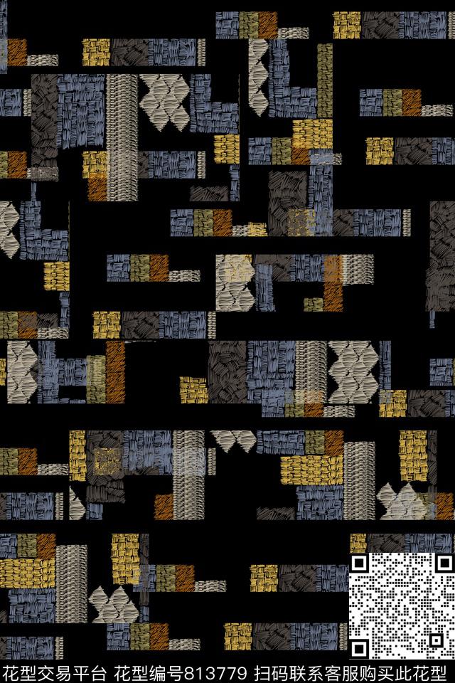 色块解构线条传统印花华亿平台下载（图片编号: 813779） - 瓦栏（Walan）