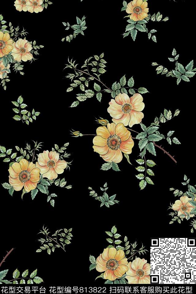 青舞-原创青舞-女装青舞-花卉传统印花华亿平台下载（图片编号: 813822） - 瓦栏（Walan）