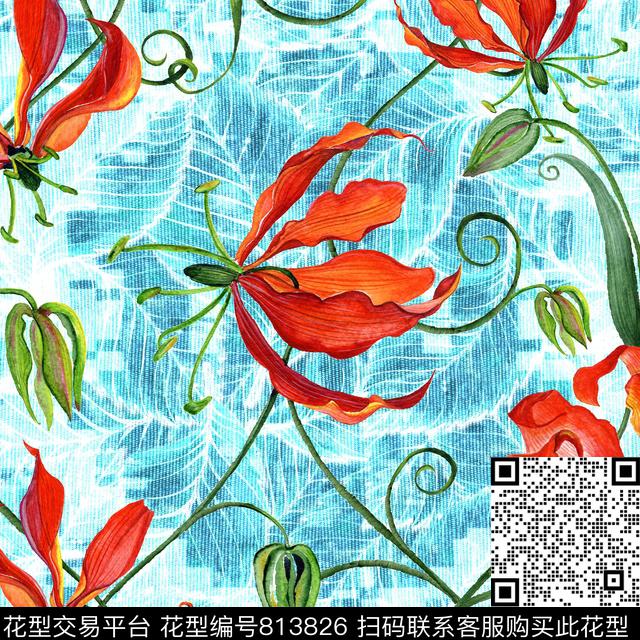 水彩花卉手绘数码印花华亿平台下载（图片编号: 813826） - 瓦栏（Walan）