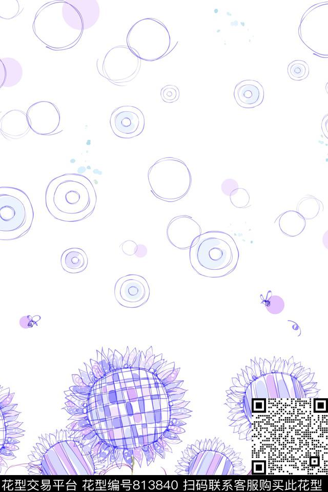 向日葵花卉潮流传统印花华亿平台下载（图片编号: 813840） - 瓦栏（Walan）