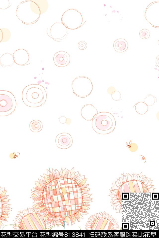 向日葵花卉潮流传统印花华亿平台下载（图片编号: 813841） - 瓦栏（Walan）