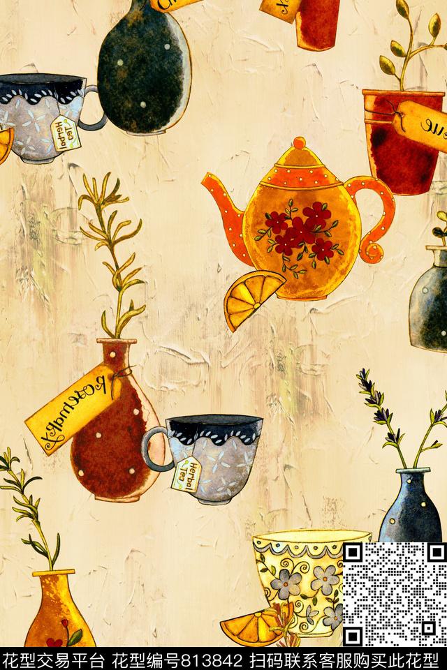 时尚手绘瓷器数码印花华亿平台下载（图片编号: 813842） - 瓦栏（Walan）