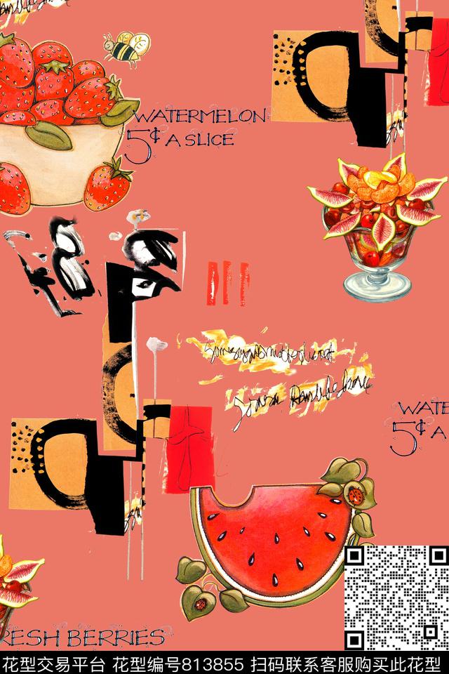 休闲手绘几何数码印花华亿平台下载（图片编号: 813855） - 瓦栏（Walan）