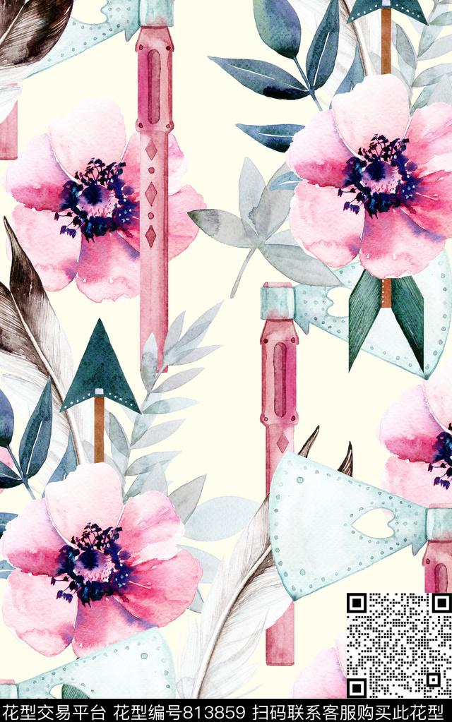 花卉水彩手绘数码印花华亿平台下载（图片编号: 813859） - 瓦栏（Walan）