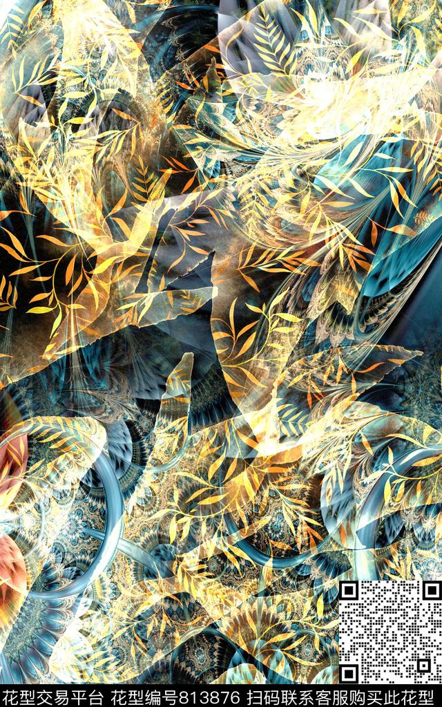 花卉抽象肌理数码印花华亿平台下载（图片编号: 813876） - 瓦栏（Walan）