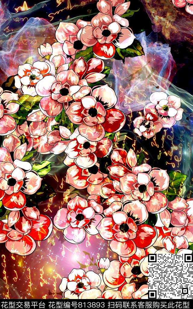 花卉抽象肌理数码印花华亿平台下载（图片编号: 813893） - 瓦栏（Walan）