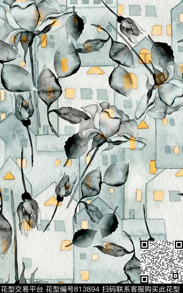 几何黑白卡通数码印花华亿平台下载（图片编号: 813894） - 瓦栏（Walan）