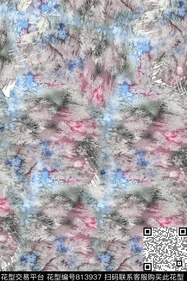 笔触纹理斑驳数码印花华亿平台下载（图片编号: 813937） - 瓦栏（Walan）