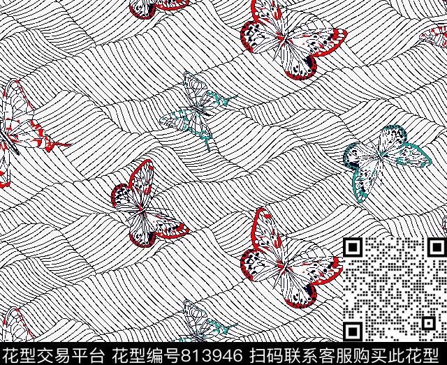 色块几何蝴蝶传统印花华亿平台下载（图片编号: 813946） - 瓦栏（Walan）