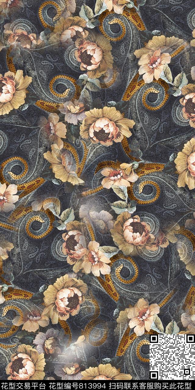 宫廷风波西米亚复古数码印花华亿平台下载（图片编号: 813994） - 瓦栏（Walan）