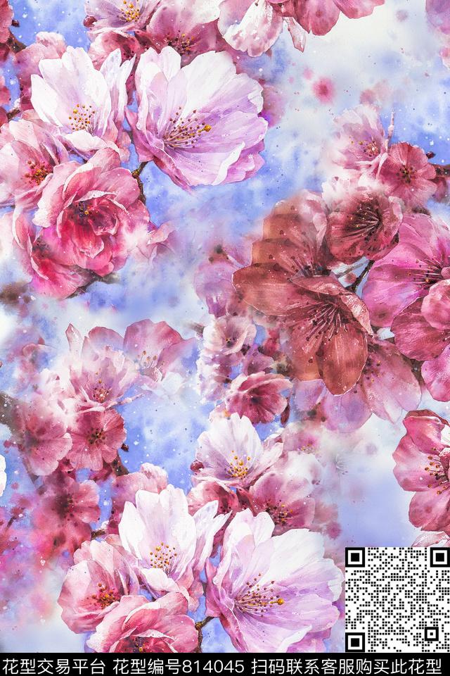 水彩花卉杏花数码印花华亿平台下载（图片编号: 814045） - 瓦栏（Walan）