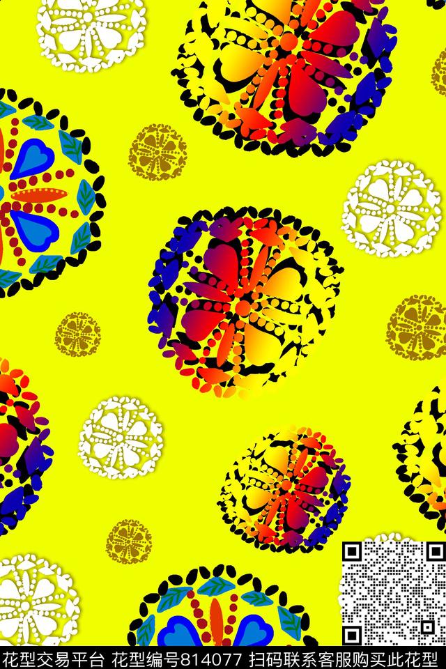 仿绣花工艺中国风民族风数码印花华亿平台下载（图片编号: 814077） - 瓦栏（Walan）