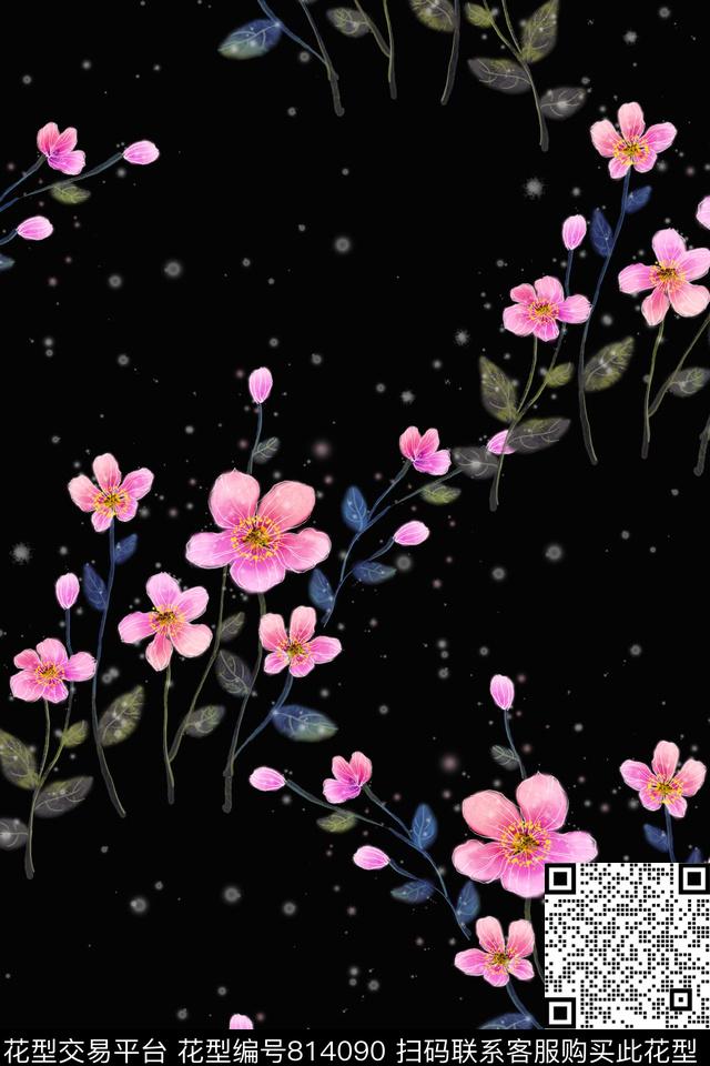 小碎花满版散花手绘花卉数码印花华亿平台下载（图片编号: 814090） - 瓦栏（Walan）