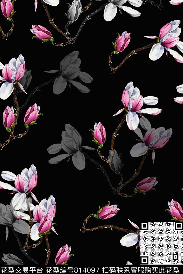 花卉花鸟玉兰花数码印花华亿平台下载（图片编号: 814097） - 瓦栏（Walan）