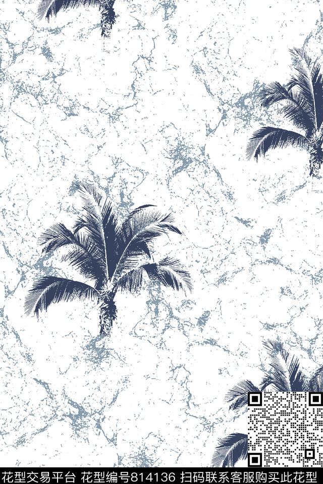 抽象纹理椰子树男装衬衫华亿平台传统印花华亿平台下载（图片编号: 814136） - 瓦栏（Walan）
