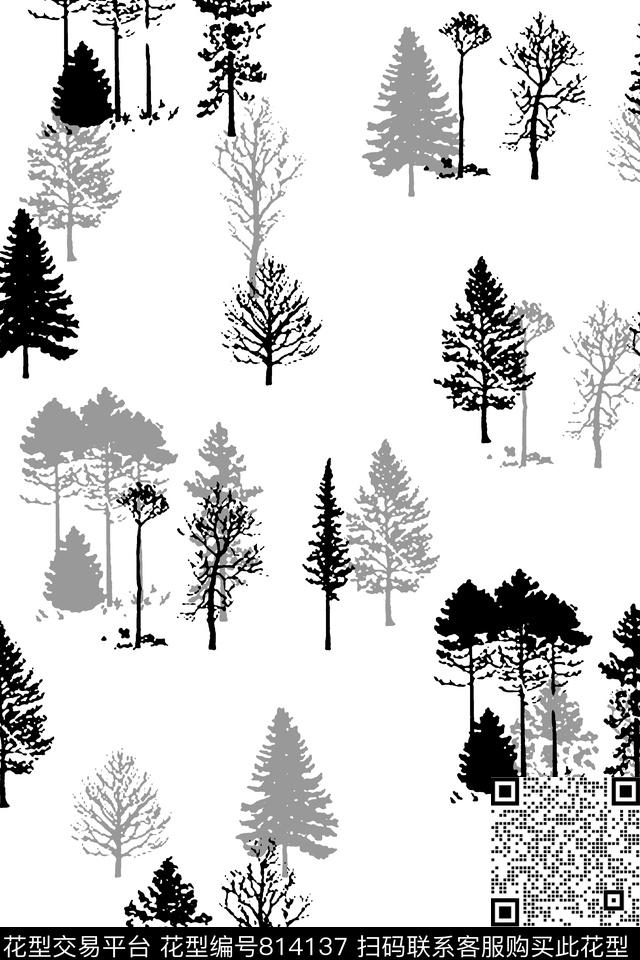 小树树枝男装衬衫华亿平台传统印花华亿平台下载（图片编号: 814137） - 瓦栏（Walan）