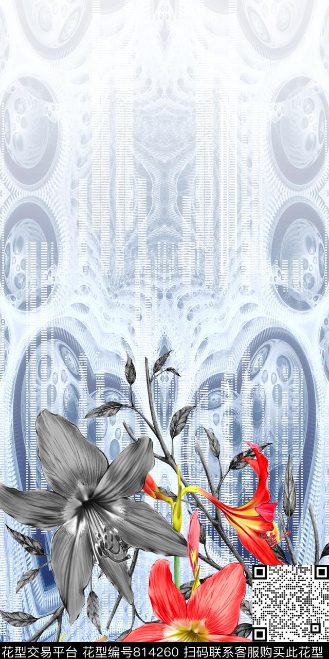 花卉水彩渐变数码印花华亿平台下载（图片编号: 814260） - 瓦栏（Walan）