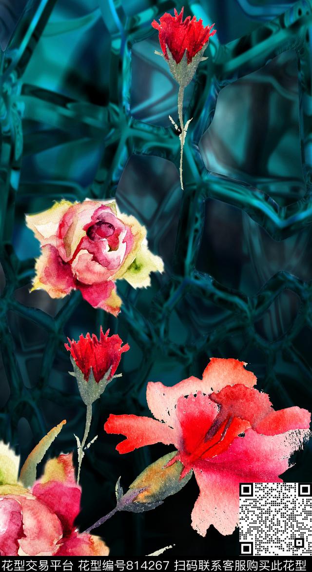 花卉水彩中国风数码印花华亿平台下载（图片编号: 814267） - 瓦栏（Walan）
