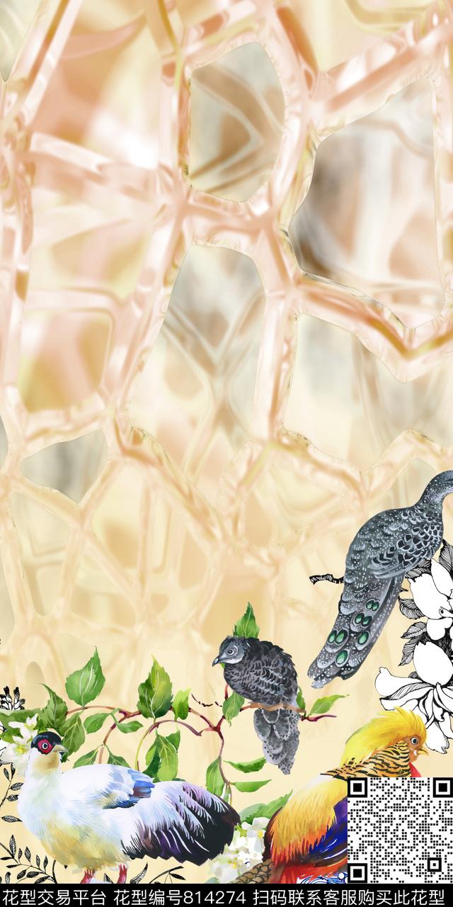 花卉手绘鸟数码印花华亿平台下载（图片编号: 814274） - 瓦栏（Walan）