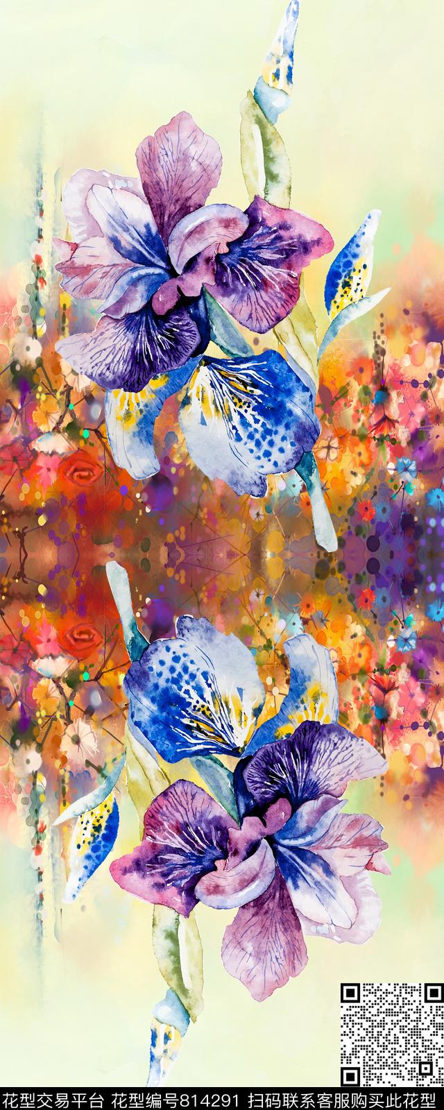 水彩花卉手绘数码印花华亿平台下载（图片编号: 814291） - 瓦栏（Walan）