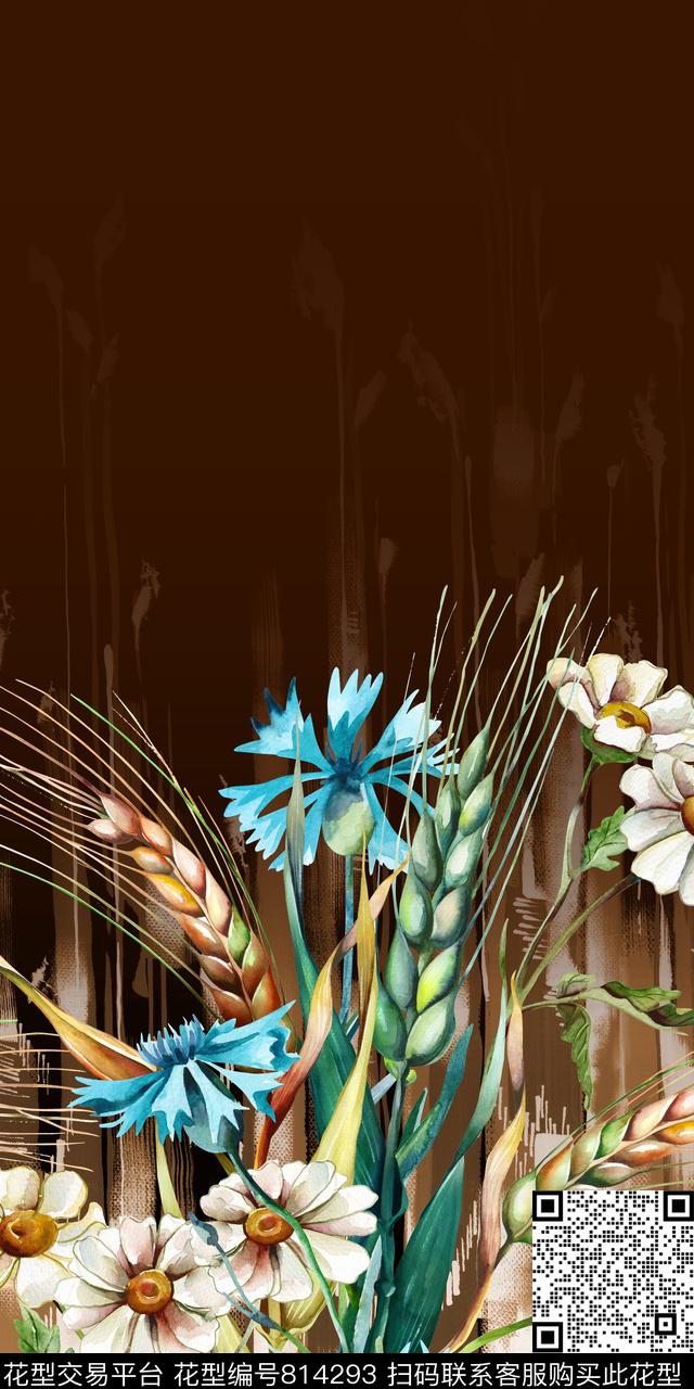 水彩花卉渐变数码印花华亿平台下载（图片编号: 814293） - 瓦栏（Walan）