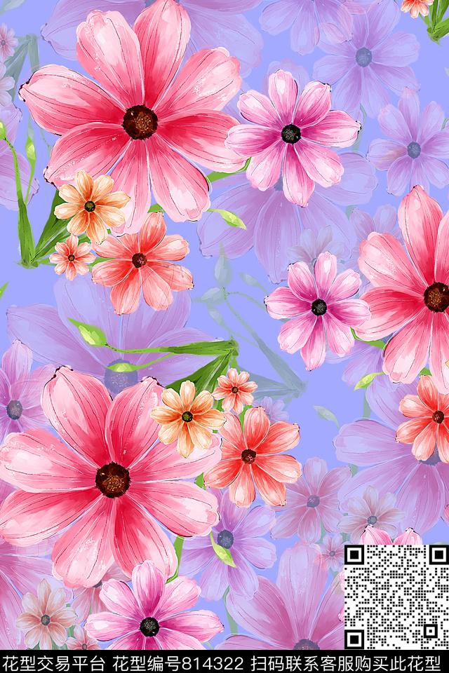 大花花朵花卉数码印花华亿平台下载（图片编号: 814322） - 瓦栏（Walan）